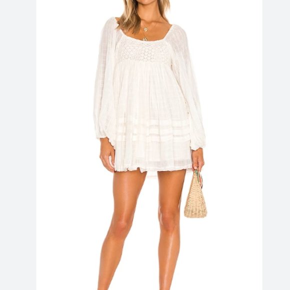 Free People Ari Cotton Crochet Front Babydoll Ruffled Mini Dress - Picture 2 of 14